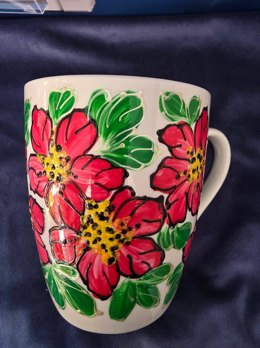 Kubek porcelanowy – ręcznie malowany czerwone kwiaty