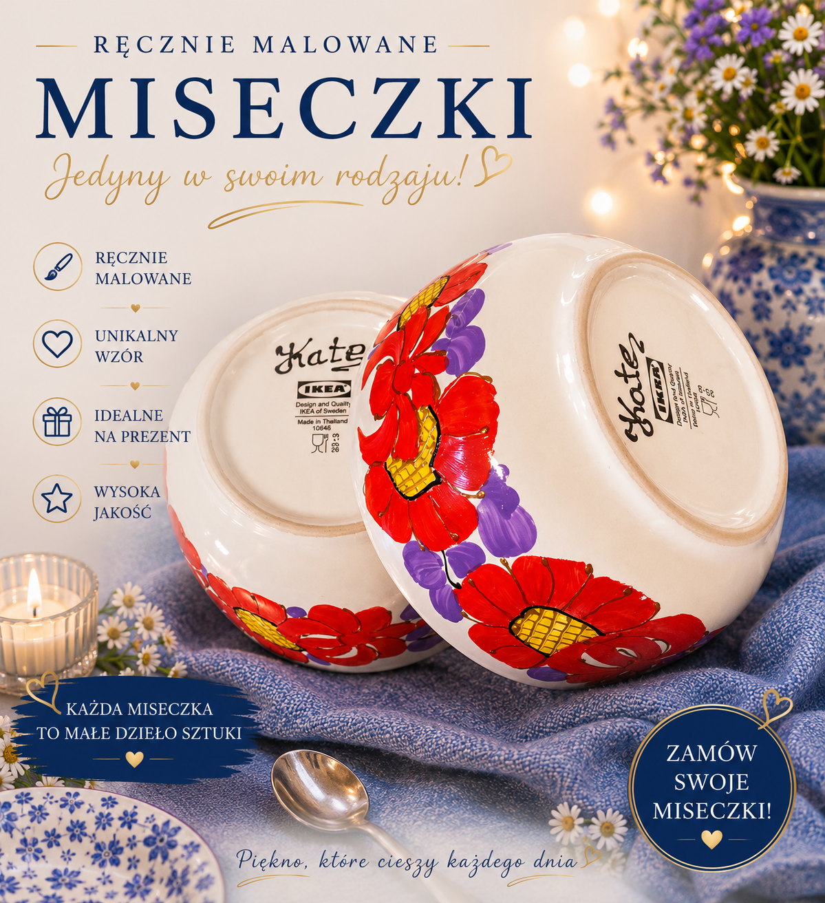 Komplet 2 miseczek – ręcznie malowana porcelana